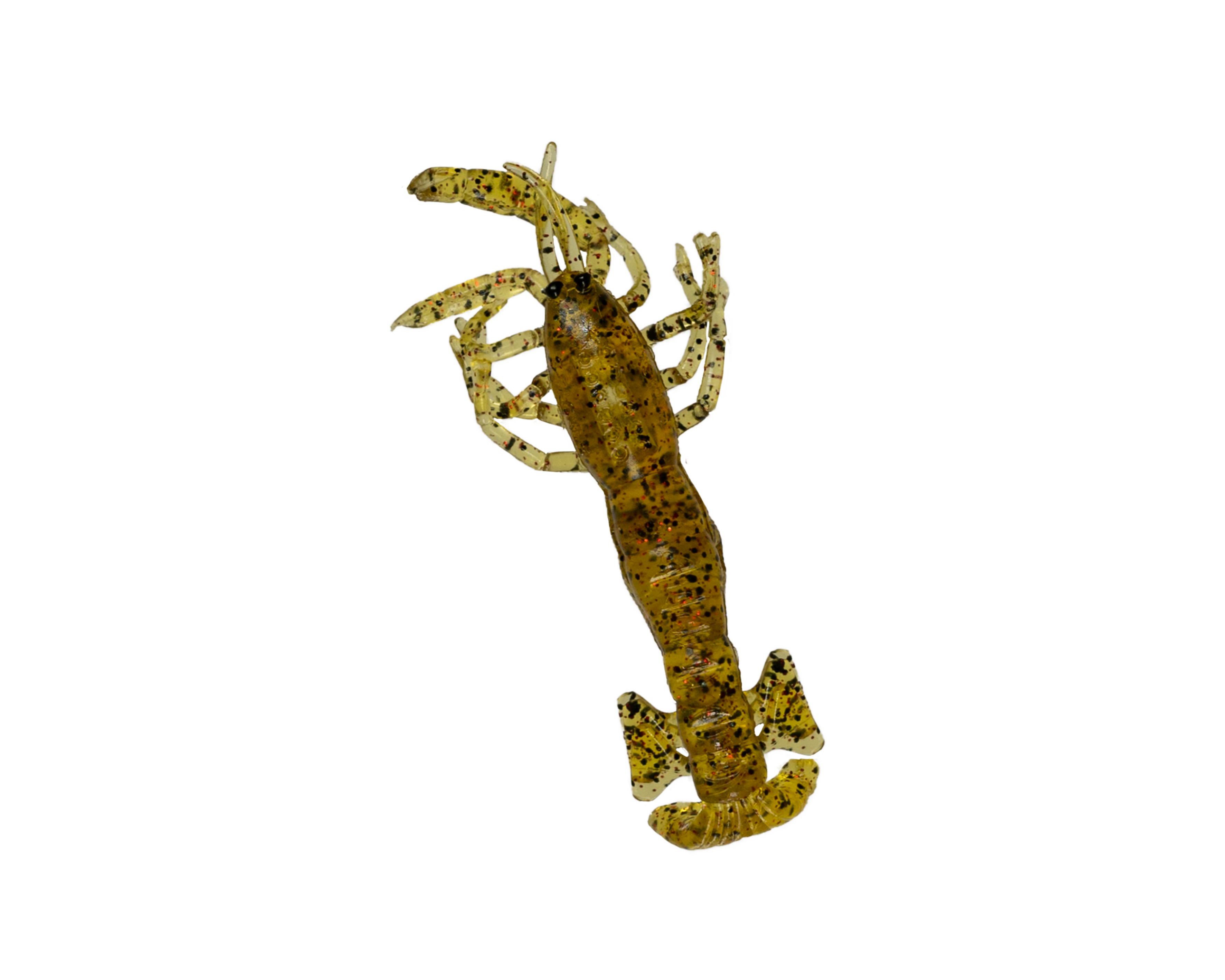 Fishing lure with a camouflage pattern on a white background