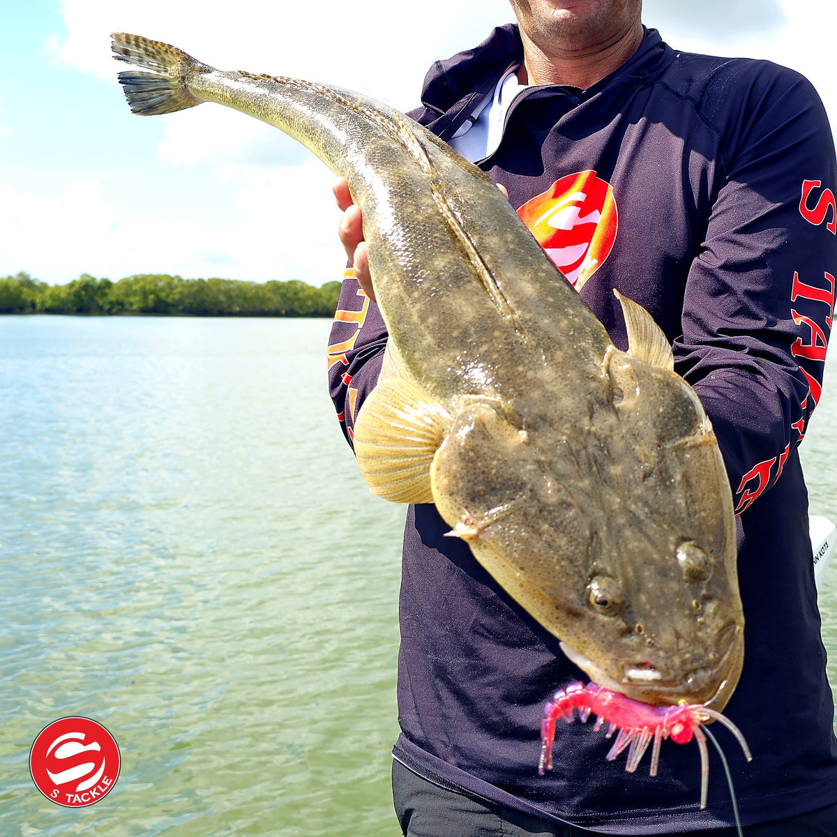 85cm flathead caught on an S Tackle Tail Dancer 3D Prawn