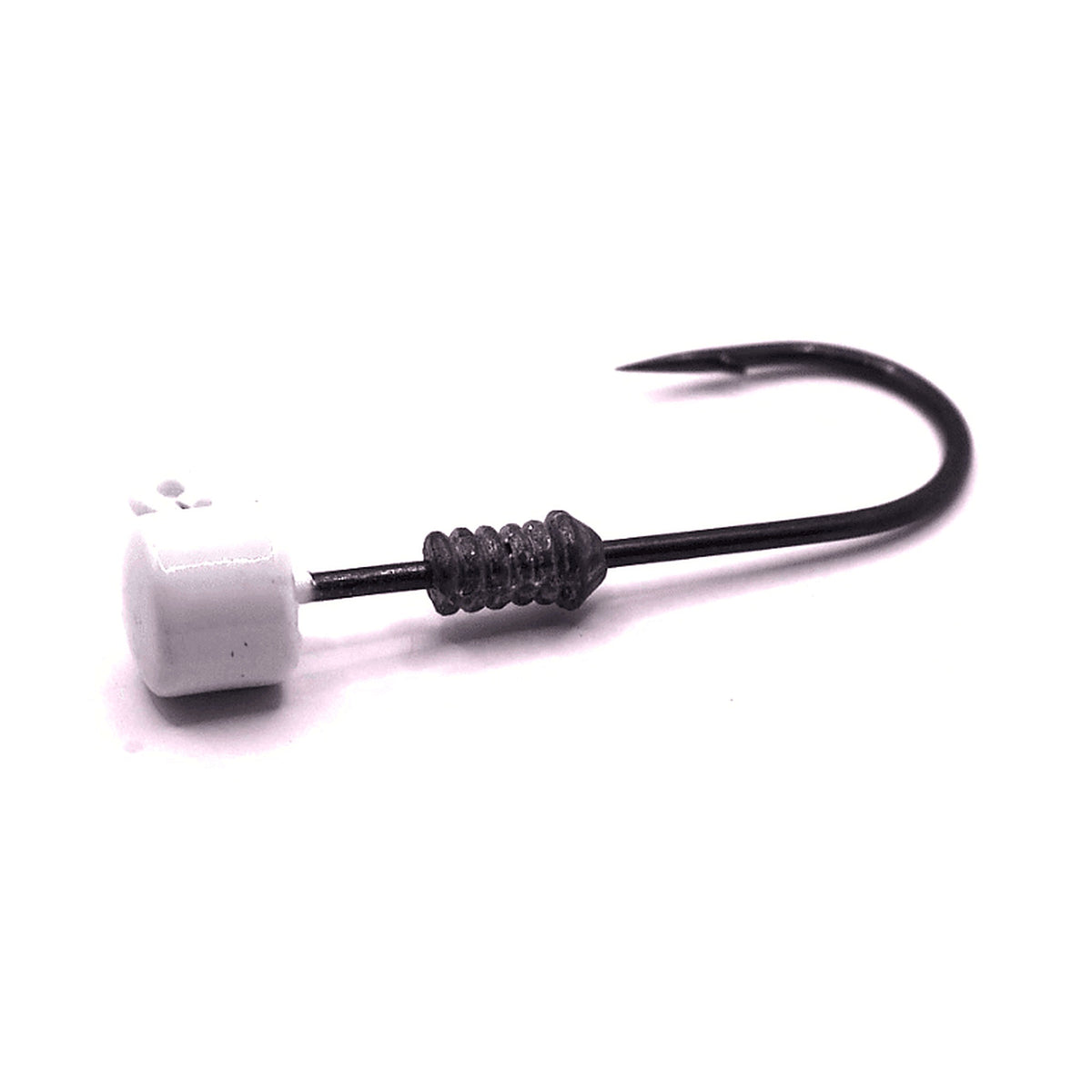S Tackle Glow Strike White mushroom jig head on a BKK forged hook