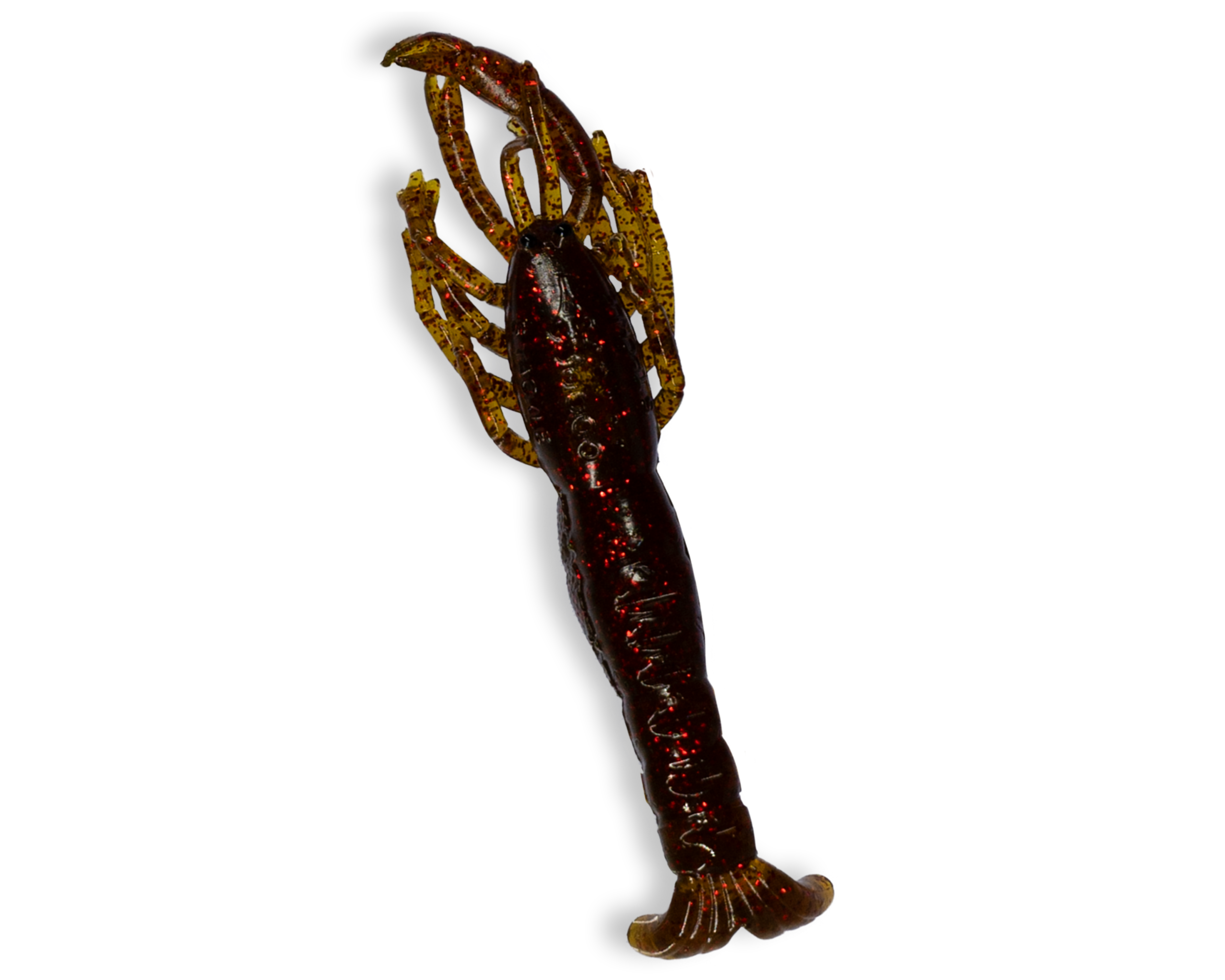 Fishing lure shaped like a crawfish on a white background